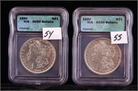 Morgan Silver dollar - 1880 & 1890 AU 50 Cleaned