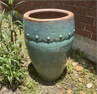 Large Blue Glazed Terra Cotta Pot