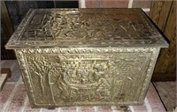 Vintage Embossed Brass & Wood Coal/Kindling Box