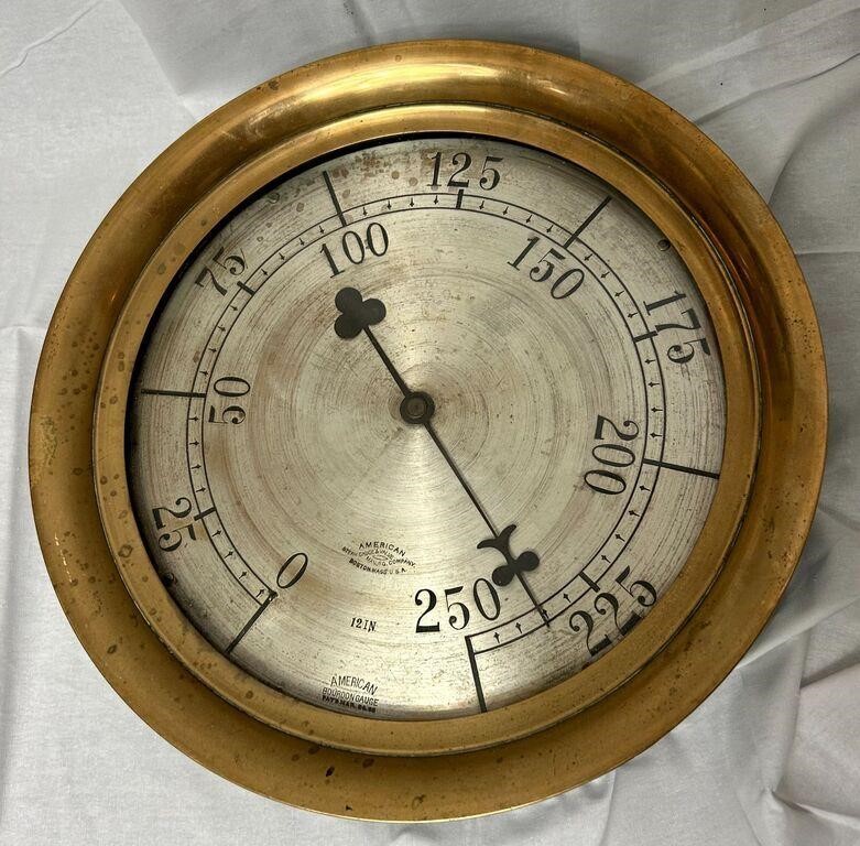 Large Brass-rimmed Steam Pressure Gage