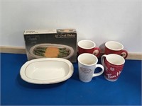 10â€ oval baker & mugs