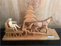 Hand crafted wood horse & sleigh