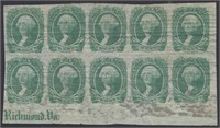 CSA Stamps #13 Block of 10 with Richmond, VA impri