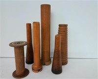6pc Antique/Vintage Wooden Spool Spindles Lot