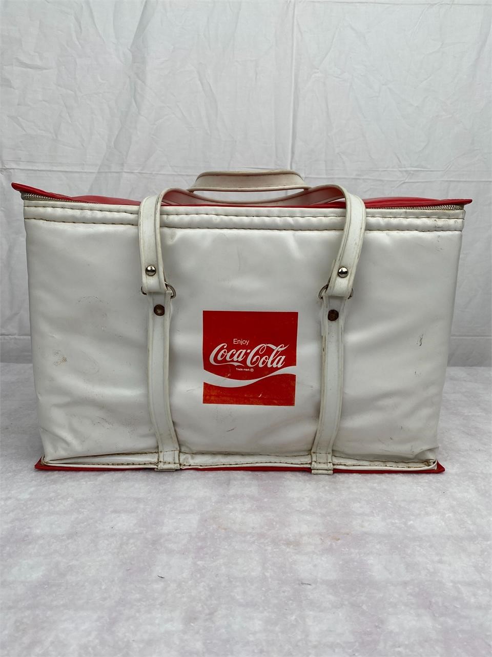 Vtg Coca-Cola Tote Vinyl Cooler Zipper Bag