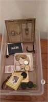 Foreign and other coins, vintage PO box door and