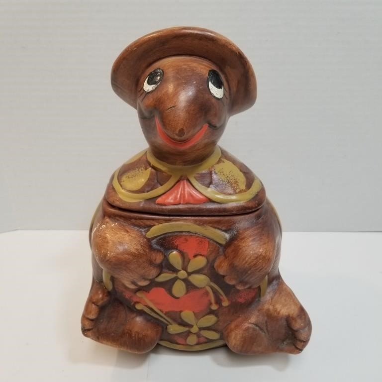 Mid-Century Hand Painted Turtle Cookie Jar