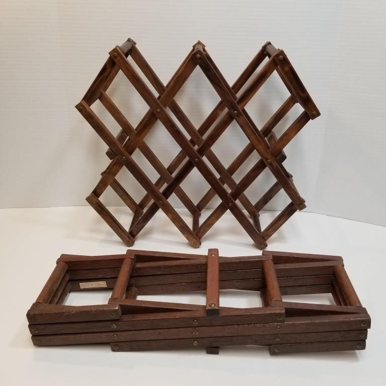 Two Vintage Wood Accordion Style Wine Bottle Racks