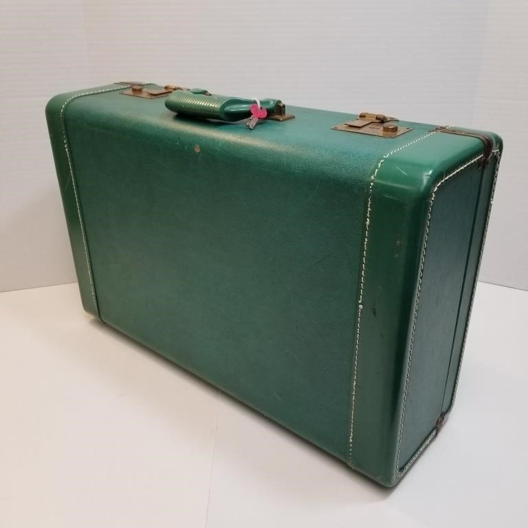Teal Green Crown Suitcase w/Key 21"x 13.5 "x 6.5"