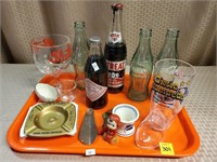 Lot of Coke Bottles, Pepsi Glass, Ashtrays