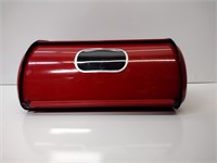 Red Enameled Metal Bread Box