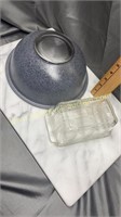 Unique gray pyrex bowl and butter saver