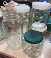 4 kitcgen jars and pitcher