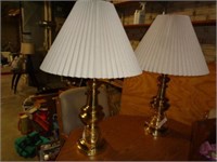2 Matching Brass Lamps and Shades