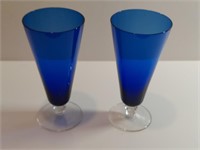 2pc Cobalt On Clear Pilsner Glasses. Each Glass