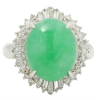 Platinum 6.57 ct Natural Jade & Diamond Ring