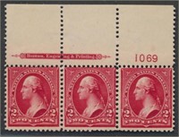 USA #279Bf PLATE# STRIP OF 3 MINT AVE-FINE LH/NH