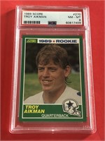 1989 Score Troy Aikman Rookie Card Cowboys PSA 8