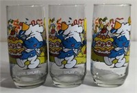 1983 Smurfs Baker Smurf Glasses 3 Total