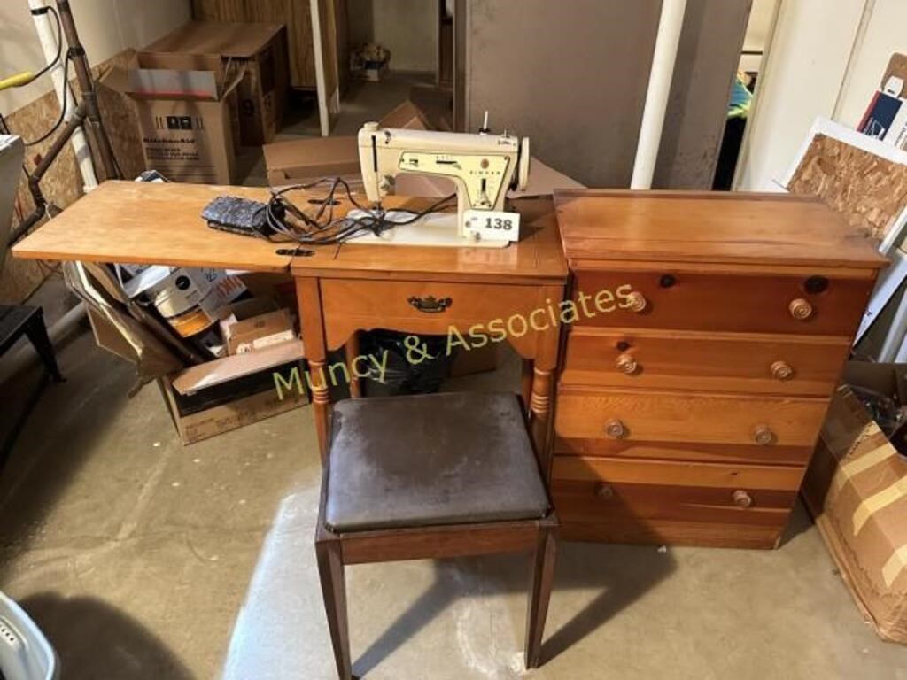 Singer Console Sewing Machine, Four Drawer Chest