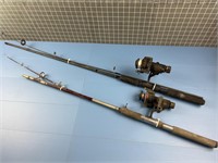 2X FISHING POLES W/ REELS VINTAGE