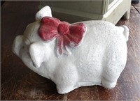 Pig Wearing Red Bow Concrete Yard Decor