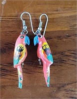 VTG Parrot Wooden a painted Earrings