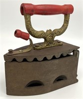 Antique Red Handle Iron Charcoal Sad Iron