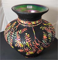 Maiden Fern Sandcarved Black Mosaic Vase 9 1/2"