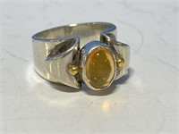Sterling ( tested ) & Yellow Stone Ring Size 7