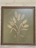 Needlepoint Wheat Framed Textile Art