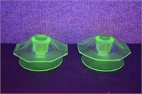 Pair of Heisey Uranium Glass Candle Holders