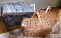 3 antique baskets, the lid of largest broken off.