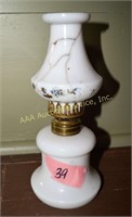 Victorian opaque glass miniature oil lamp, with cr