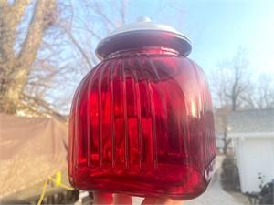 Red glass canister or cookie jar