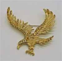 Vintage Gold Tone Eagle Pin with White Gemstones