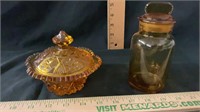 Amber Glass Jar with Lid, Indiana Glass Candy