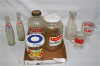 FLAT BOX OF SODA & KITCHEN ADVERTISING JARS