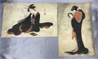 Vintage Japanese woodblock print - lady - 7.75" x