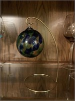 Green and Blue Glass Ornament with Stand (living