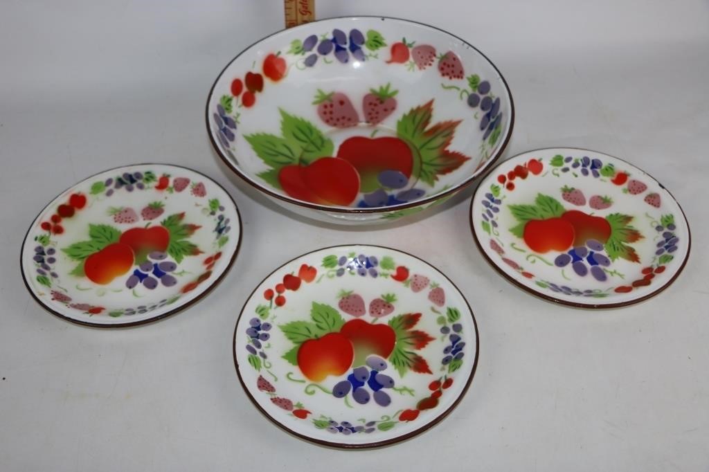 Enamelware Summer Fruits Bowl & Plates