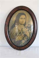 SCARCE CONVEX GLASS PICTURE FRAME AND PORTRAIT