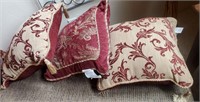 3pc Throw Pillows, Burgundy, Gold