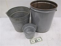 3 Metal Buckets - 2 Vintage Galvanized