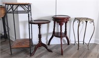 Lot #2123 - (2) Mahogany plant stands, (1) brass