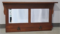 Antique Oak Mirrored Hallway Coat Rack