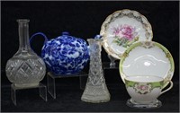 6 pcs. Teacups, Teapots & Pressed Glass Vases