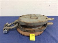 Vintage Wooden Pulley with Clevis