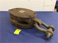 Vintage Wooden Pulley with Clevis