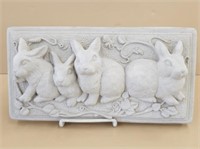 RABBIT CONCRETE GARDEN PLAQUE SIGNED CARRUTH '91